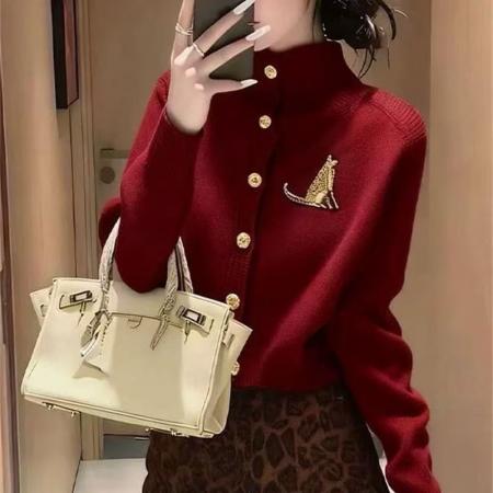 FA55479# 蓝色毛衣新款外套高领慵懒高级针织上衣开衫秋冬长袖百搭外穿  服裝批發女裝批發服飾貨源