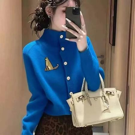 FA55479# 蓝色毛衣新款外套高领慵懒高级针织上衣开衫秋冬长袖百搭外穿  服裝批發女裝批發服飾貨源