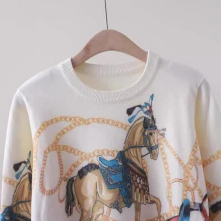 FA55481# 秋冬新款印花马头链条图案圆领长袖针织衫百搭显瘦打底外穿毛衣  服裝批發女裝批發服飾貨源