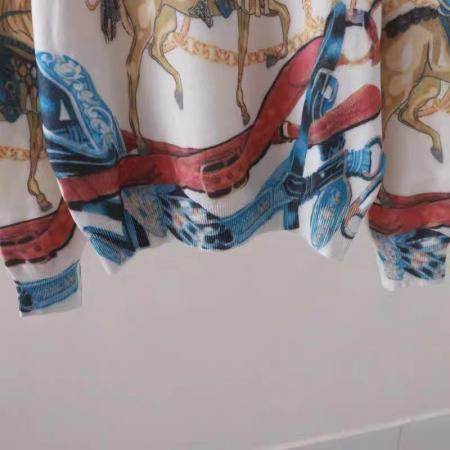 FA55481# 秋冬新款印花马头链条图案圆领长袖针织衫百搭显瘦打底外穿毛衣  服裝批發女裝批發服飾貨源