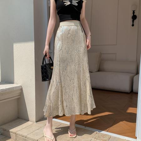 FA55484# 小众高品质春夏新款亮片高腰中长款包臀显瘦鱼尾裙长裙半身裙  服裝批發女裝批發服飾貨源