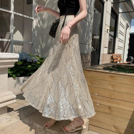 FA55484# 小众高品质春夏新款亮片高腰中长款包臀显瘦鱼尾裙长裙半身裙  服裝批發女裝批發服飾貨源