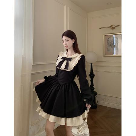 FA55486# 大码法式假两件设计感连衣裙女早春新款微胖mm收腰气质千金裙  服裝批發女裝批發服飾貨源