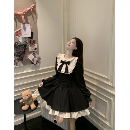 FA55486# 大码法式假两件设计感连衣裙女早春新款微胖mm收腰气质千金裙  服裝批發女裝批發服飾貨源