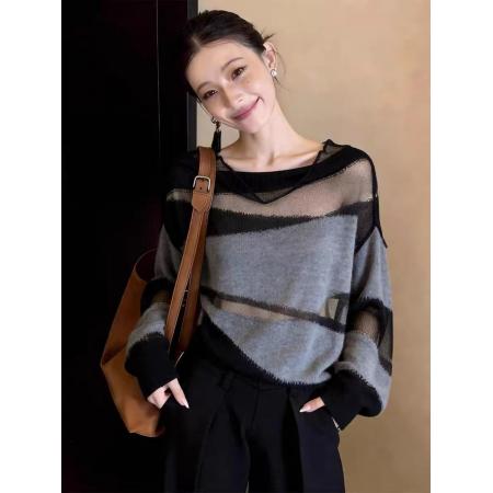 FA55491# 超好看独特漂亮韩系灰色针织V领冬装短款高级感绝美轻奢内搭上衣  服裝批發女裝批發服飾貨源