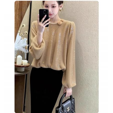 FA55493# 高级感轻奢女神范香槟色衬衫早春新款法式名媛富家千金感上衣  服裝批發女裝批發服飾貨源