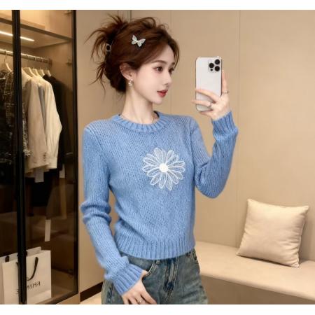 FA55497# 蓝色字母印花针织衫女冬季新款超火时尚减龄内搭可外穿上衣  服裝批發女裝批發服飾貨源