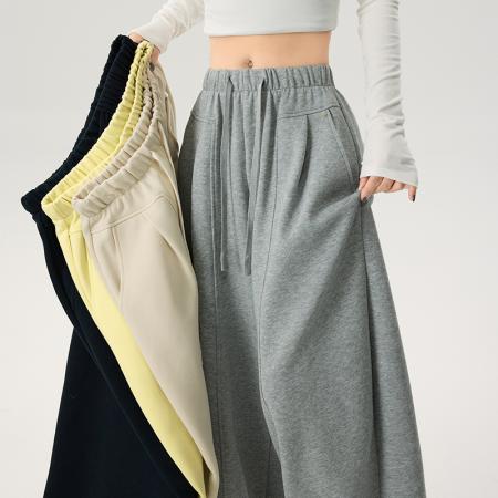 FA55500# 垂感宽松bf慵懒风运动卫裤女春季新款阔腿情侣弯刀裤休闲裤子  服裝批發女裝批發服飾貨源