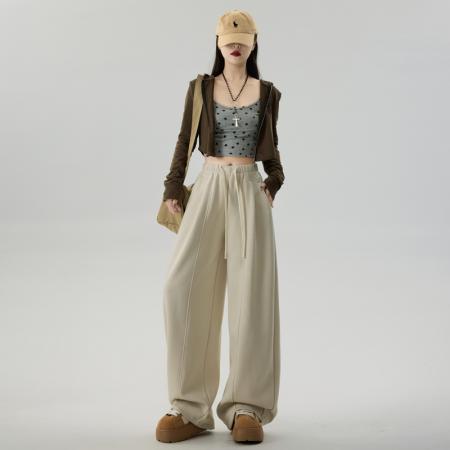 FA55500# 垂感宽松bf慵懒风运动卫裤女春季新款阔腿情侣弯刀裤休闲裤子  服裝批發女裝批發服飾貨源