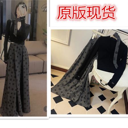 FA55503# 套装秋季新款时尚玫瑰花伞裙黑色显瘦t恤  服裝批發女裝批發服飾貨源