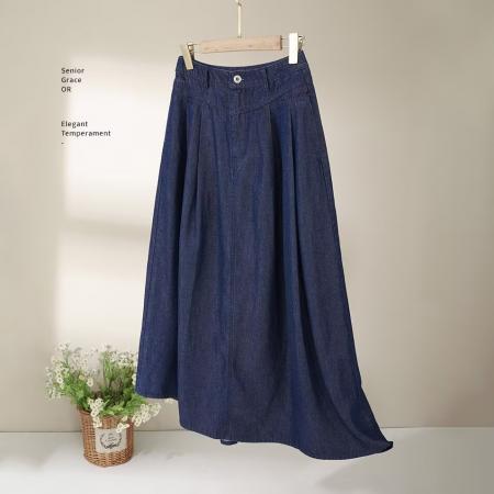 FA55507# 松紧腰牛仔半身裙女长裙夏中长款设计感小众高腰显瘦包臀a字伞裙  服裝批發女裝批發服飾貨源