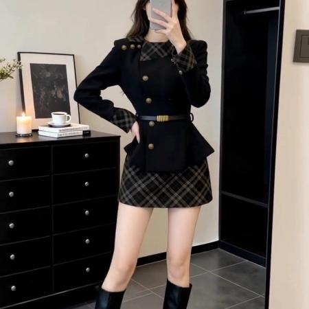 FA55510# 法式千金感穿搭一整套超好看春裙套装收腰呢子外套半身裙子两件套  服裝批發女裝批發服飾貨源