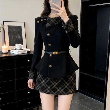 FA55510# 法式千金感穿搭一整套超好看春裙套装收腰呢子外套半身裙子两件套  服裝批發女裝批發服飾貨源