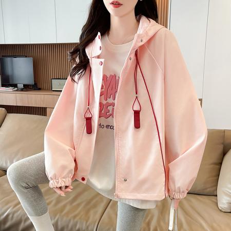 FA55512# 韩版连帽冲锋衣外套女春秋新款今年流行爆款宽松休闲夹克上衣  服裝批發女裝批發服飾貨源