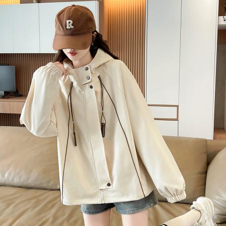 FA55512# 韩版连帽冲锋衣外套女春秋新款今年流行爆款宽松休闲夹克上衣  服裝批發女裝批發服飾貨源