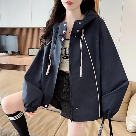 FA55512# 韩版连帽冲锋衣外套女春秋新款今年流行爆款宽松休闲夹克上衣  服裝批發女裝批發服飾貨源