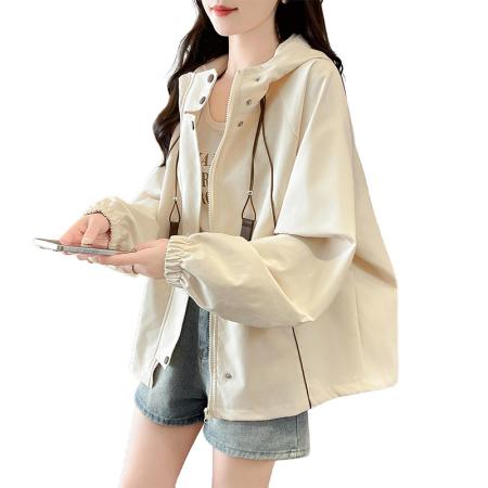 FA55512# 韩版连帽冲锋衣外套女春秋新款今年流行爆款宽松休闲夹克上衣  服裝批發女裝批發服飾貨源