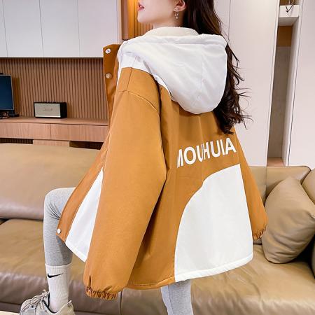 FA55516# 羊羔毛加厚外套女秋冬新款初中高中学生宽松设计感加绒棉服潮  服裝批發女裝批發服飾貨源