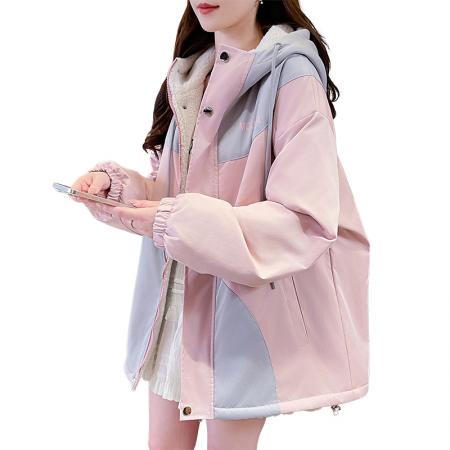 FA55516# 羊羔毛加厚外套女秋冬新款初中高中学生宽松设计感加绒棉服潮  服裝批發女裝批發服飾貨源