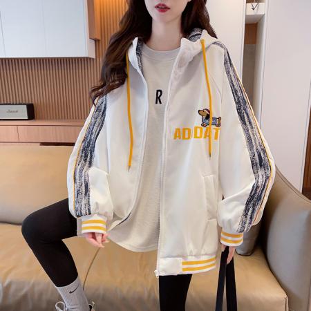 FA55519# 美式连帽棒球服外套女春秋新款爆款宽松学生ins国潮夹克上衣  服裝批發女裝批發服飾貨源