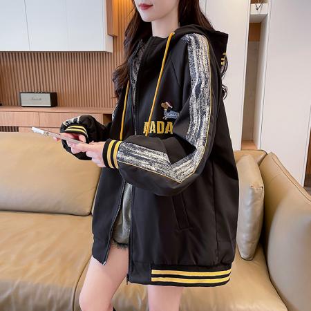 FA55519# 美式连帽棒球服外套女春秋新款爆款宽松学生ins国潮夹克上衣  服裝批發女裝批發服飾貨源