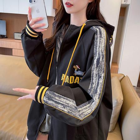 FA55519# 美式连帽棒球服外套女春秋新款爆款宽松学生ins国潮夹克上衣  服裝批發女裝批發服飾貨源