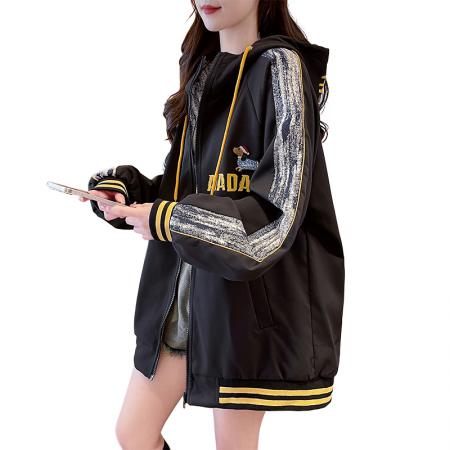 FA55519# 美式连帽棒球服外套女春秋新款爆款宽松学生ins国潮夹克上衣  服裝批發女裝批發服飾貨源