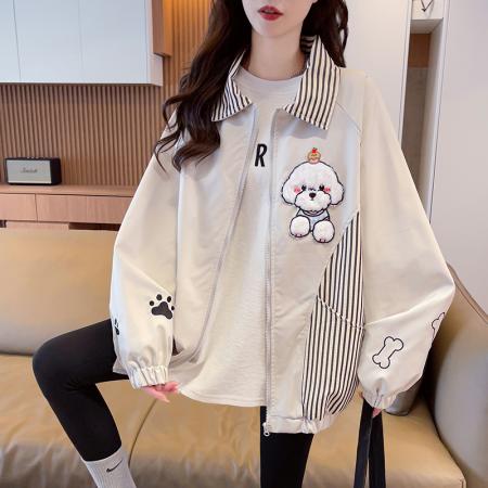 FA55521# 复古街头可爱卡通工装夹克新款初中高中生秋季百搭休闲外套女  服裝批發女裝批發服飾貨源