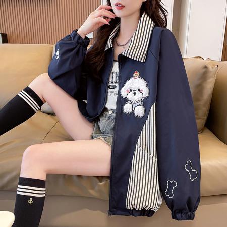 FA55521# 复古街头可爱卡通工装夹克新款初中高中生秋季百搭休闲外套女  服裝批發女裝批發服飾貨源