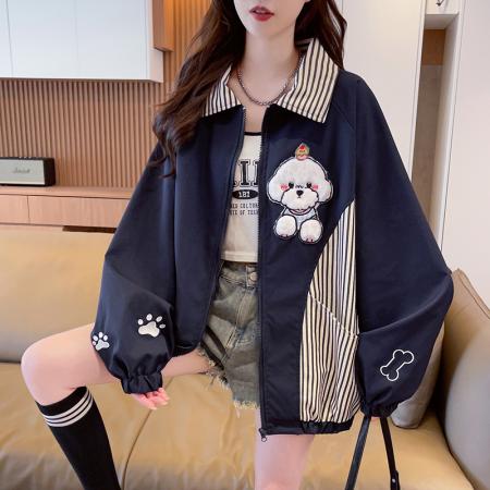 FA55521# 复古街头可爱卡通工装夹克新款初中高中生秋季百搭休闲外套女  服裝批發女裝批發服飾貨源