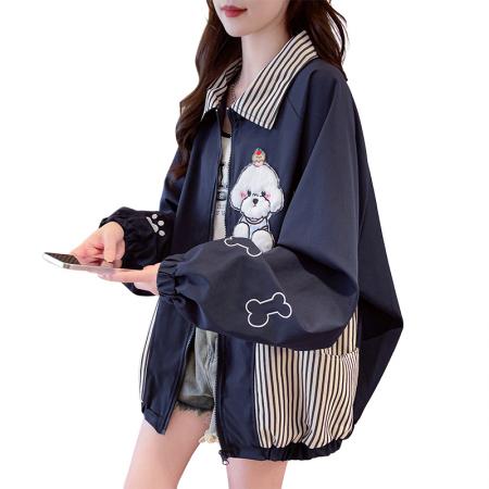 FA55521# 复古街头可爱卡通工装夹克新款初中高中生秋季百搭休闲外套女  服裝批發女裝批發服飾貨源