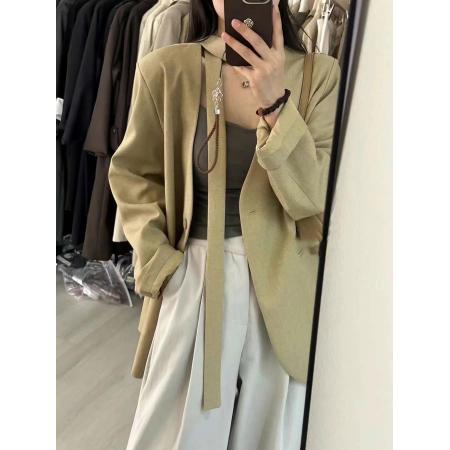 FA55527# 自留推荐高品质v领一粒扣宽松系带西装外套  服裝批發女裝批發服飾貨源