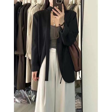 FA55527# 自留推荐高品质v领一粒扣宽松系带西装外套  服裝批發女裝批發服飾貨源