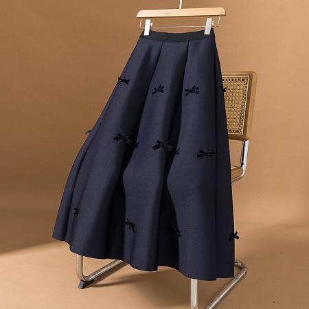 FA55528# 大码女装新款韩版复古蝴蝶结高腰春季宽松垂感a字蛋糕半身裙  服裝批發女裝批發服飾貨源