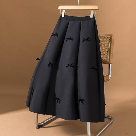 FA55528# 大码女装新款韩版复古蝴蝶结高腰春季宽松垂感a字蛋糕半身裙  服裝批發女裝批發服飾貨源