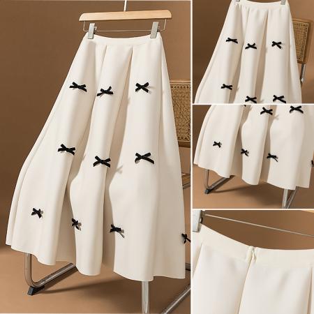 FA55528# 大码女装新款韩版复古蝴蝶结高腰春季宽松垂感a字蛋糕半身裙  服裝批發女裝批發服飾貨源