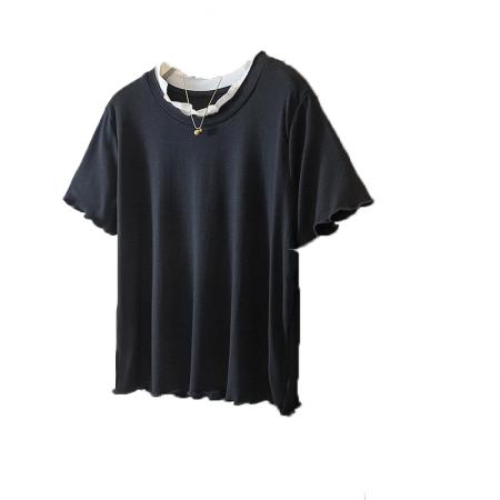 FA55530# 大码女装春季新款韩版高级感潮流下摆木耳边设计显瘦修身上衣  服裝批發女裝批發服飾貨源