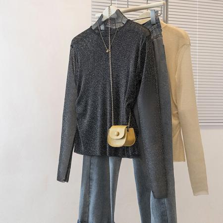 FA55531# 大码女装新款韩版网纱打底衫高级感半高领宽松蕾丝上衣  服裝批發女裝批發服飾貨源