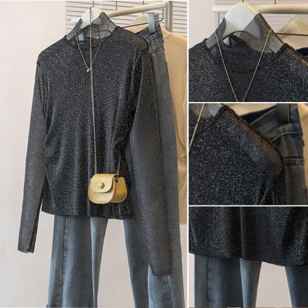 FA55531# 大码女装新款韩版网纱打底衫高级感半高领宽松蕾丝上衣  服裝批發女裝批發服飾貨源