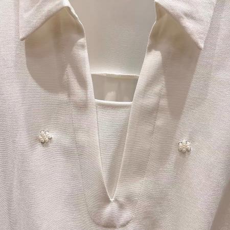 FA55541# 新款法式气质显瘦翻领开叉钉珠套头长袖衬衫女春季薄款上衣  服裝批發女裝批發服飾貨源