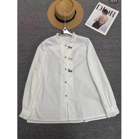 FA55544# 木耳边领刺绣长袖衬衫女新款别致上衣衬衣  服裝批發女裝批發服飾貨源