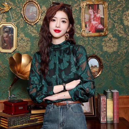 FA55548# 春季新款女装时尚上衣轻熟风长袖复古衬衣法式设计感衬衫  服裝批發女裝批發服飾貨源