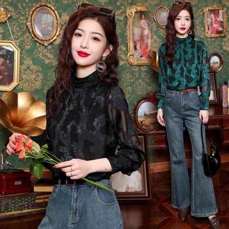 FA55548# 春季新款女装时尚上衣轻熟风长袖复古衬衣法式设计感衬衫  服裝批發女裝批發服飾貨源