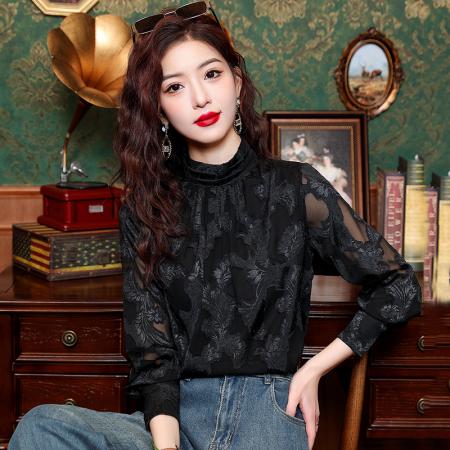 FA55548# 春季新款女装时尚上衣轻熟风长袖复古衬衣法式设计感衬衫  服裝批發女裝批發服飾貨源