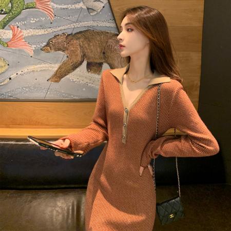 FA55549# 韩国气质高级针织连衣裙女春小香风法式小个子开叉内搭打底毛衣裙  服裝批發女裝批發服飾貨源