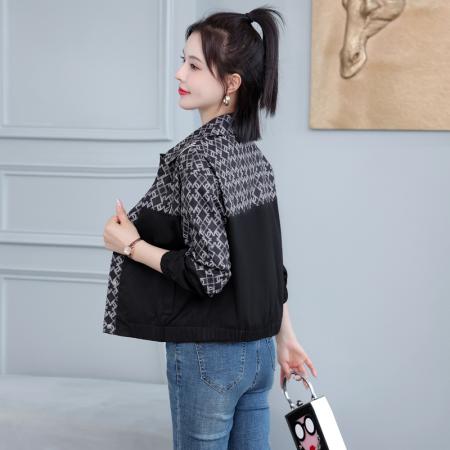 FA55559# 小香风外套小个子炸街短上衣棋盘格港风复古休闲拼接女夹克  服裝批發女裝批發服飾貨源