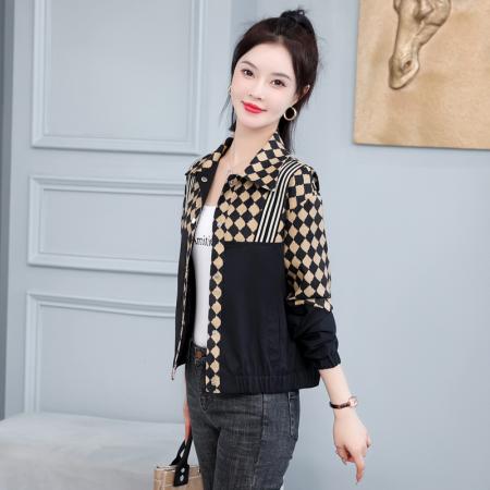 FA55559# 小香风外套小个子炸街短上衣棋盘格港风复古休闲拼接女夹克  服裝批發女裝批發服飾貨源