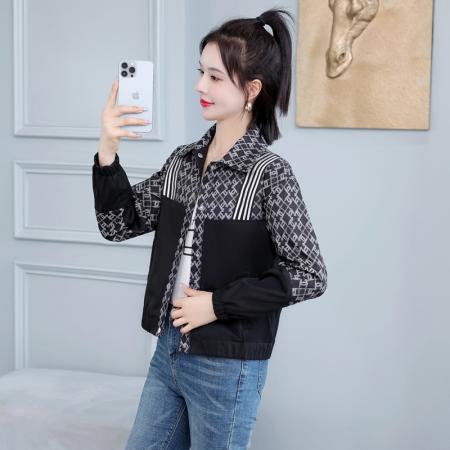 FA55559# 小香风外套小个子炸街短上衣棋盘格港风复古休闲拼接女夹克  服裝批發女裝批發服飾貨源
