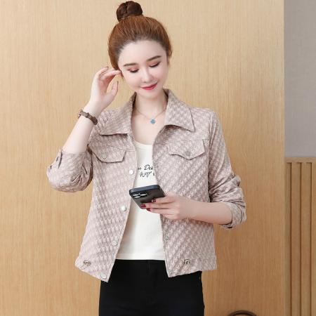 FA55560# 秋新款长袖上衣千鸟格百搭休闲小个子夹克小香风炸街短外套女  服裝批發女裝批發服飾貨源