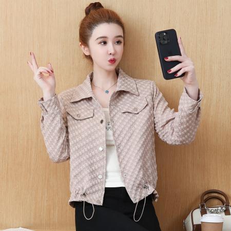 FA55560# 秋新款长袖上衣千鸟格百搭休闲小个子夹克小香风炸街短外套女  服裝批發女裝批發服飾貨源